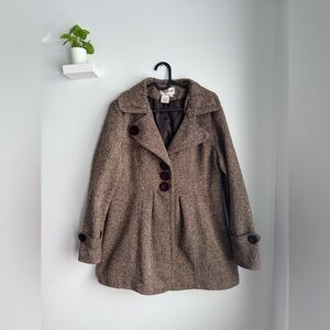 Women's Brown Woven Peacoat